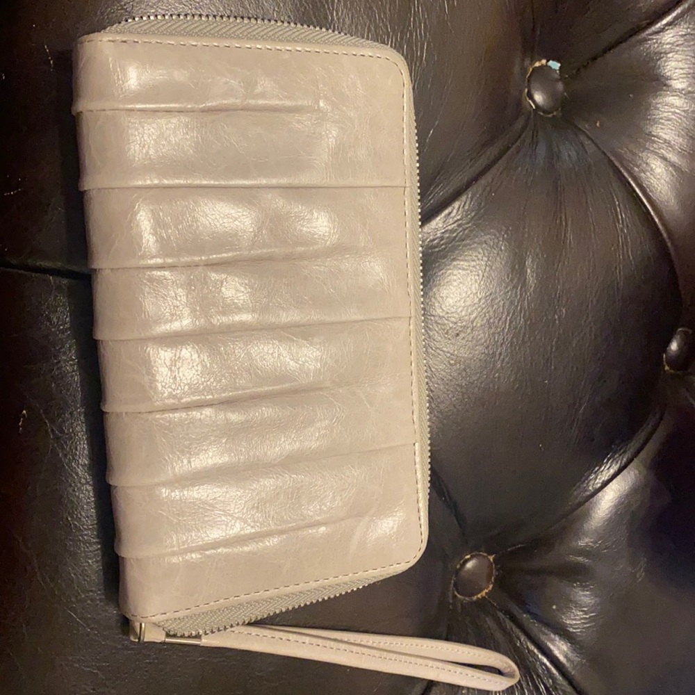 HOBO gray leather wristlet